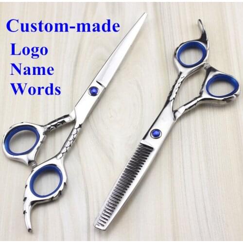 Custom-made 440c 6 inch snakeskin cut hair scissor cutting barber hair makas thinning scisor shears hairdressing scissors set