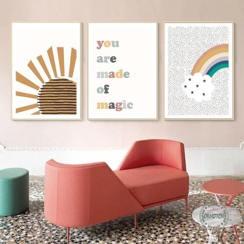 Lovely Rainbow Stars Poster and Prints You Are Made of Magic English Letter Canvas Painting Wall Art Picture for Kid Room Decor