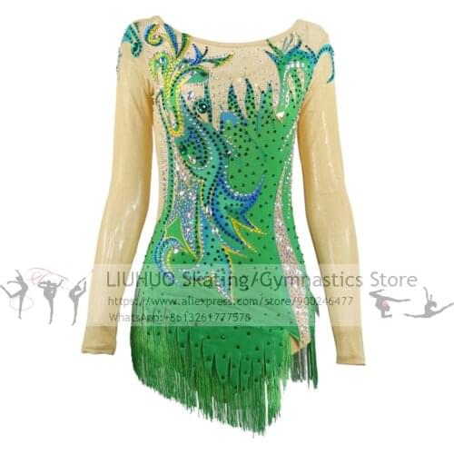 Figure Skating Dress Women Green Ice Skating Performance Rhythmic Gymnastics Competition Dance Leotard Artistic Costume