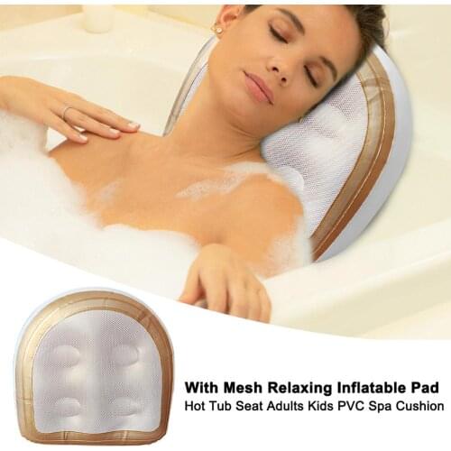 Spa Cushion Bath Pillows Spa Bathtub Cushion with Mesh Cover Suction Cups Inflatable Booster Seat for Spa and Hot Tub