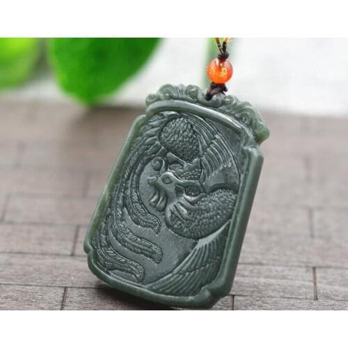 Genuine Hetian jadees sapphire Phoenix jades pendants zodiac Phoenix amulet lucky coin protecting powers Necklace