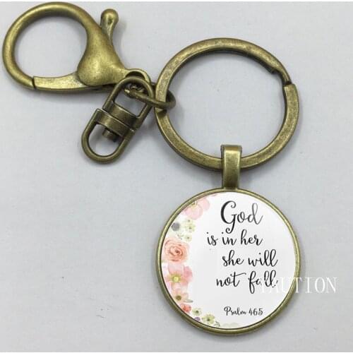 Psalm 46:5 Bible Verses God is within Her She Will Not Fall Nursery Verse Keychain Fashion Jewelry Religion Pendant Christian