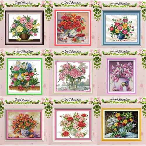 Rose Orchid Lily Tulip Poppy flower vase 11CT 14CT Cross Stitch Sets DIY Cross-stitch Kits Embroidery Needlework Home Decor