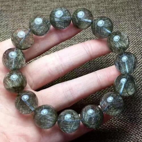 Free shipping Natural Silver Rutilated Quartz Crystal Stretch Beads Bracelet AAAA 16mm