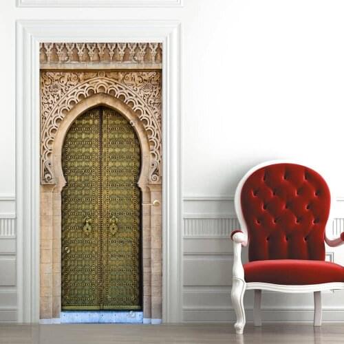 3D Customized Royal Mosque Entrance Door Mural Wallpaper mural Wall Print Decal Wall Mural Photo self adhesive door wrap
