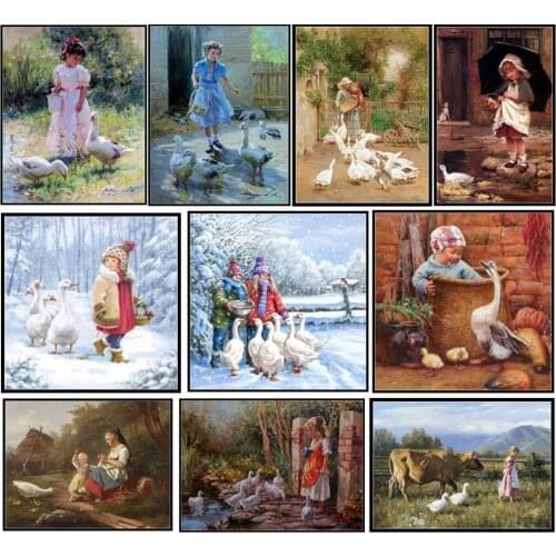 Counted Cross Stitch Kits Needlework - Crafts 14 ct Aida Color DIY Arts Handmade Home Decor - Childrens Geese Collection
