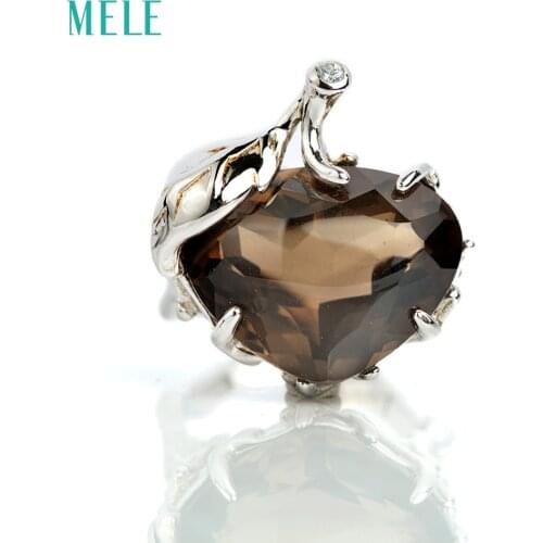 Natural smoky quarts silver ring, 15mm*18mm special shape, direct factory price and good quality