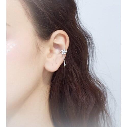 Daisy Flower Clip Earrings For Women Zircon Tassel Water Drop Non-pierced Simple Korea Fashion Girlfriend Gifts Jewelry BOYULIGE