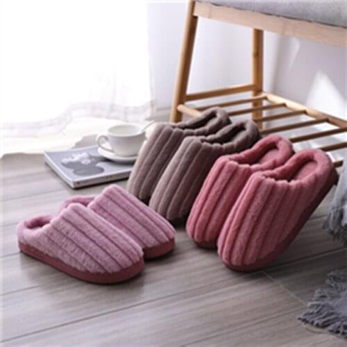 Striped Winter Slippers Women Indoor House Soft Cute Flip Flop Classic All-match Women Wedding Shoes Winter Warm Guest Slippers