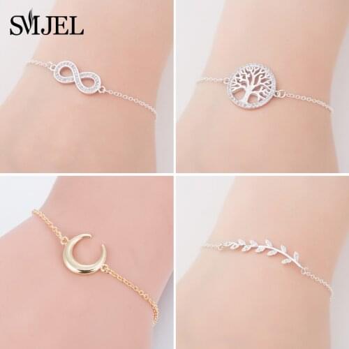 SMJEL Tree of Life Bracelet Leaf Sliver Infinity Moon Anchor Charm Bracelets For Women Pulseria Feminina Boy & Girl Jewelry