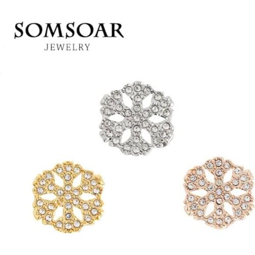Somsoar Jewelry Snowflake Charms With Crystal Fit Leather Wrappable Bracelet for Christmas Day 10pcs/lot