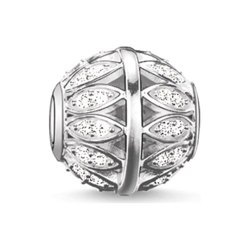 Rhinestone Leaves Style Karma Beads, Thoma Style DIY Bead 925 Sterling Silver Ts Jewelry Fit Bracelet Necklace for Women Men