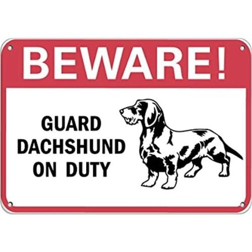 Heavy Duty Metal Tin Sign Aluminum Signs 12x16Inch,Beware Guard Dachshund On Duty Pet Animal Sign,Tin Metal Warning Sign