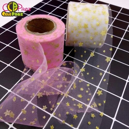 6cm Golden Glitter Star Tulle Spool Glitter ConfettiTulle Mesh Roll Tutu Pom Soft Squine Tulle DIY Wedding Birthday Decoration