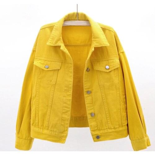 Women Autumn Yellow Short Bomber Jeans Jackets Casual Purple Short Denim Coat Korea Basic Jacket