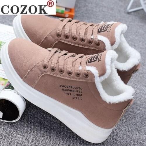 Winter Warm Women Vulcanized Shoes Fur Plush Casual Shoes Lace Up Fashion Platform Sneakers Women Snow Boots Zapatillas Mujer