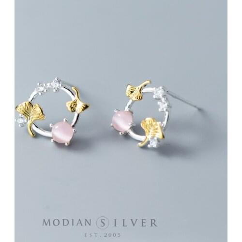 Modian Plant Flower Stud Earrings for Women 925 Sterling Silver Fashion Opal Ear Pins Jewelry with Earplugs 2020 Jewelry