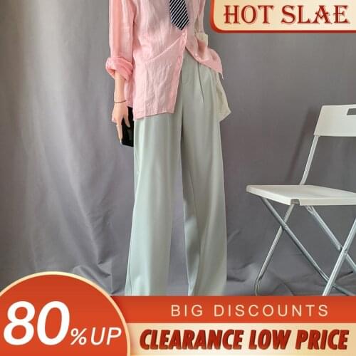 2021 New Wide Leg Pants High Waist Women Fashion Elastic Loose Straight Pants Baggy Female Ice Silk Long Plus Size Pants Summer