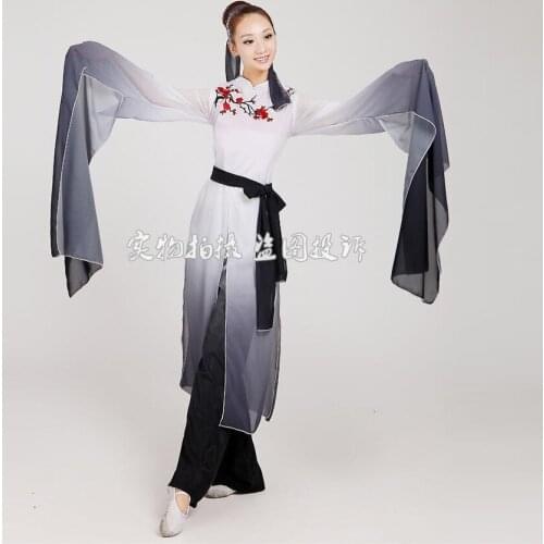 Woman Gradient ink water sleeves costumes Chinese Classical dance clothes Plum tears embroidery Hanfu ancient fairy set
