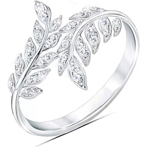 Women Adjustable Crystal Willow Tree Branch Leaves Open Ring Elegant Wedding Rings Rose Gold Knuckle Finger Fashion Jewelry Gift