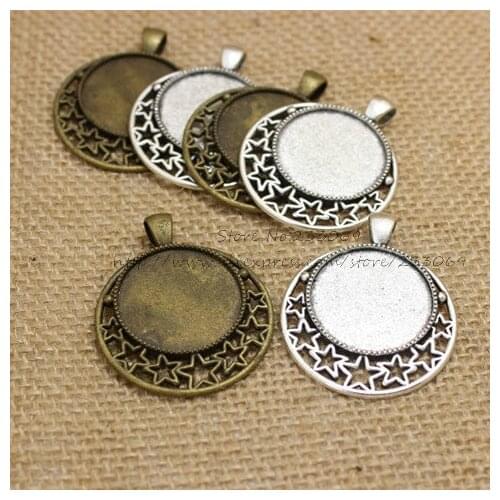 12 pieces/lot) two color Alloy star 36*45mm(Fit 25mm dia) Round Cabochon Pendant Settings Jewelry Findings T0225