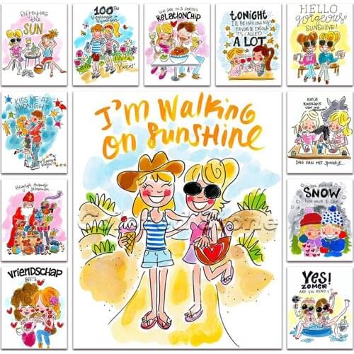 New 5D Full Square Diamond painting embroidery Cross stitch Cartoon Blond Amsterdam Comic girl Couple sisters car 3D mosaic BA19