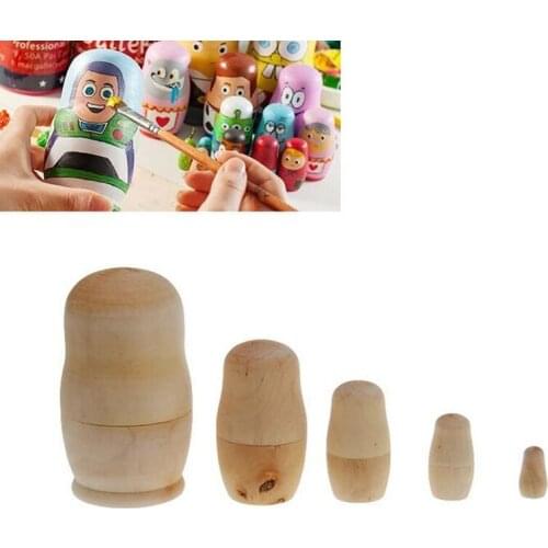 5pcs/set Unpainted DIY Blank Wooden Embryos Russian Nesting Dolls Matryoshka Toy Kids Birthday Gift Party Supplies ZA3798