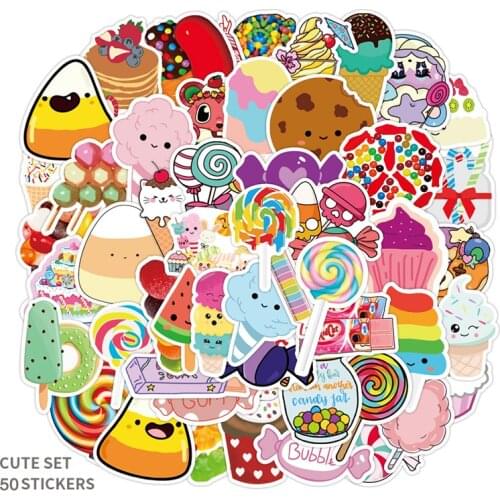 50pcs/set Colorful Candy Stickers Kawaii Cartoon Sweet Candy Girl Stickers For Skateboard Suitcase Laptop Guitar Kids Toys