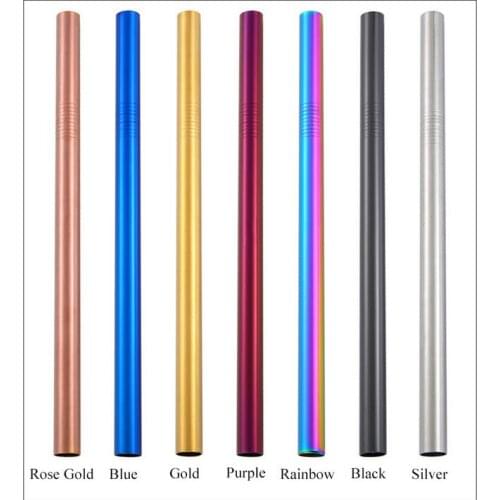 500pcs 215*12mm Stainless Steel Straw 7 Colors Metal Colorful Drinking Reusable Straight Large Straws For Juice Coffee