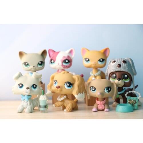 7PCS Toys) Pets Shop Collie Great Dane Dachshund Cocker Spaniel Dog Puppy Shorthair Cat With Accessories Best Gift for Kids