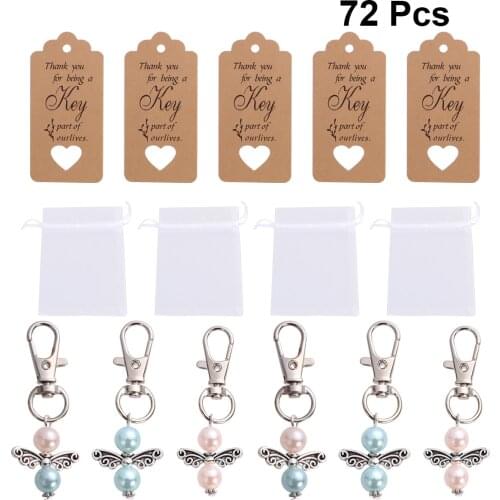 72pcs Wedding Keychain Set Angel Wings Creative Keychains Key Rings Ornaments Party Supplies Hanging Tag Cards for Wedding Party