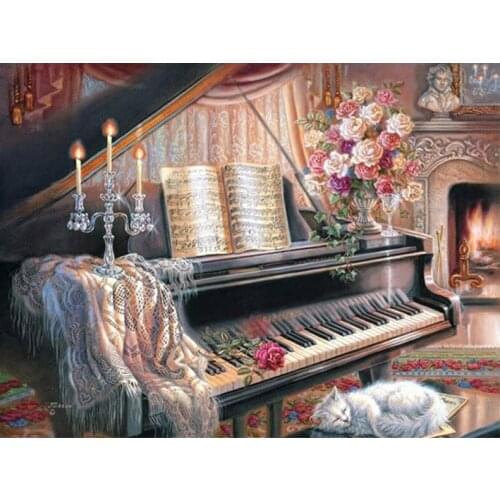 Full Square/round drill 5D DIY Diamond Painting Piano Diamond Embroidery Cat Picture Of Rhinestone Landscape decor Wall Stickers