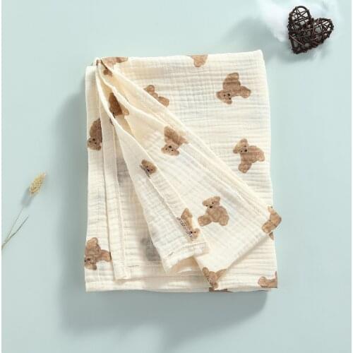 Infants Boy Girl Bathing Towel Multi-Purpose Soft Muslin Cotton Cartoon Bear Printing Baby Wrap Blanket