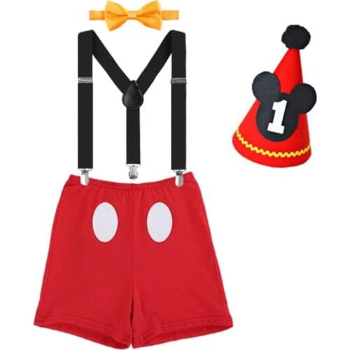 FREE SHIPPING 2020 Super Cute Micky First Birthday Smash Cake Outfit New Bron Baby Funny Clothes 4pcs 1set