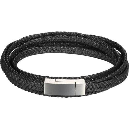 BONISKISS Unisex Braided Leather Bracelet Leather Cord Stainless Steel Magnetic Closure