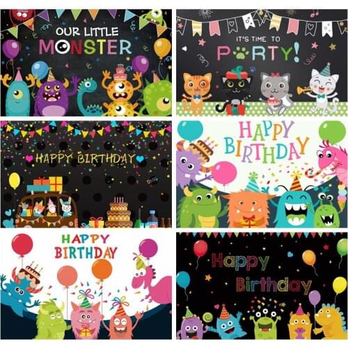 Laeacco Little Monster Newborn Backdrops Colorful Flags Balloons Stars Custom Birthday Photography Backgrounds For Photo Studio