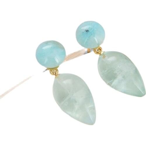 GG Jewelry 1.4" Natural Prehnites Teardrop Green Amethysts Prasiolites Amazonites Drop Stud Earrings