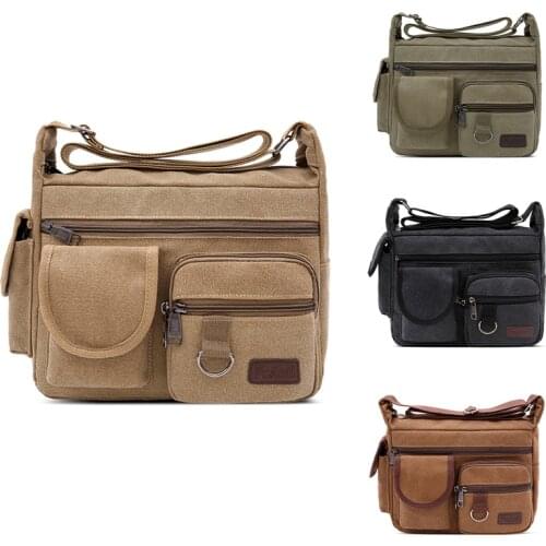 Canvas Messenger Bag For Men Vintage Water Resistant Waxed Crossbody Bags Briefcase Padded Shoulder Bag For Male Handbag Bolsos