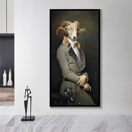 Nordic Retro Gentleman Goat Canvas Art Posters and Prints Earl of The Goat Canvas Paintings on The Wall Art Cuadro Pictures