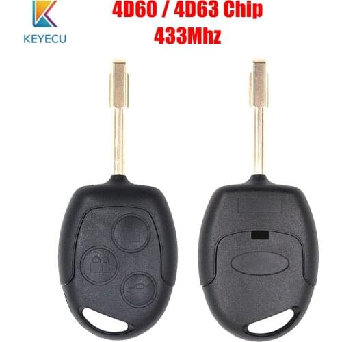 Keyecu Remote Car Key Fob for Ford Fiesta Focus Mondeo KA C-max 3 Buttons 433Mhz 4D60/4D63 Chip FO21 Blade