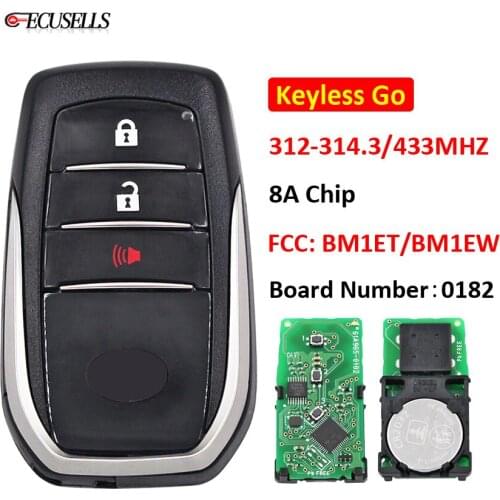 Keyless Go 2+1/3 Buttons Smart Remote Car Key 312-314.3Mhz 433Mhz 8A Chip FCC ID: BM1ET BM1EW For Toyota Hilux 0182 Key Board