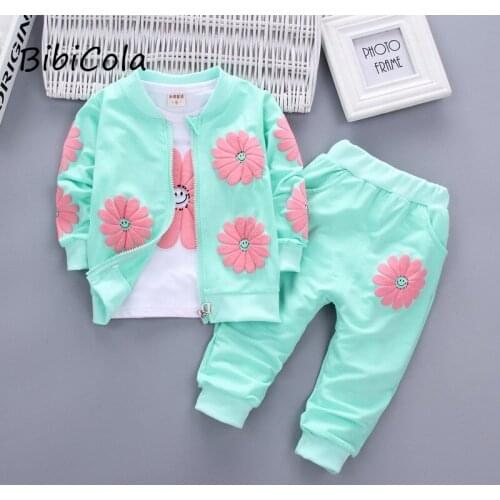 BibiCola Girls Clothing Sets 2021 New Spring Autumn Cotton Long Sleeve Coats+Shirts+Pants Suits Sets 3pcs Fashion Sports Outfits