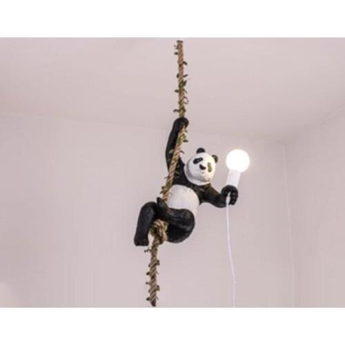 Creative Pendant Lights Resin Panda Hanging Lights For Attic Kitchen Restaurant Living Room Lamp Hemp Rope Home Decor Led Lights