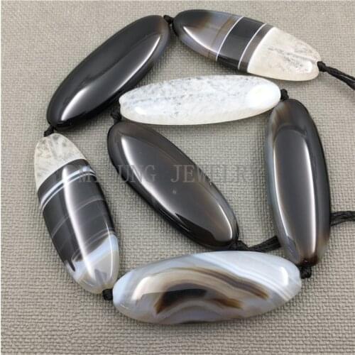 MY1270 Long Oval Banded Agates Quartz Polished Slab Slice beads For Necklace Jewelry