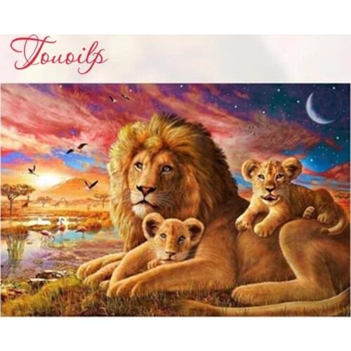 Touoilp lion Moon sunset 5d diamond embroidery stitch crystal square&round diamond sets decorative 5d diamond painting mountain
