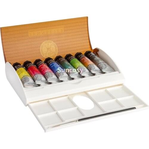 Sennelier Watercolor Travel Box 8 Tube Set,plastic Hard-shell Case ,10ml Tubes of French Artists Watercolor, Sable Travel Brush