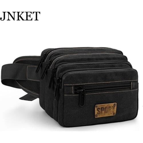 JNKET New Mens Canvas Waist Bag Large Capacity Cellphone Bags Multifunctional Waist Pouch Leisure Waist Pack Crossbody Bag
