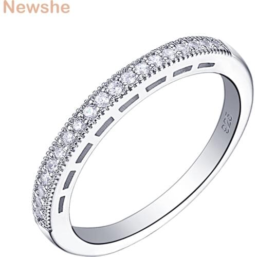Newshe Solid 925 Sterling Silver Eternity Wedding Rings For Women Stackable Straight Bands Round AAAAA Zircons Jewelry BR0919
