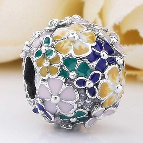 Original Mix Enamel Classic Flower Arrangement Beads Fit 925 Sterling Silver Bead Charm Bracelet Bangle Diy Jewelry