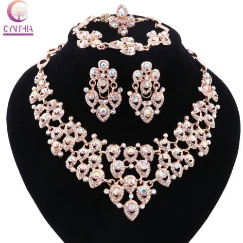 Women Trendy necklace for party wedding 2017 jewelry sets statement necklace Exclusive sales with earrings AB shining crystal
